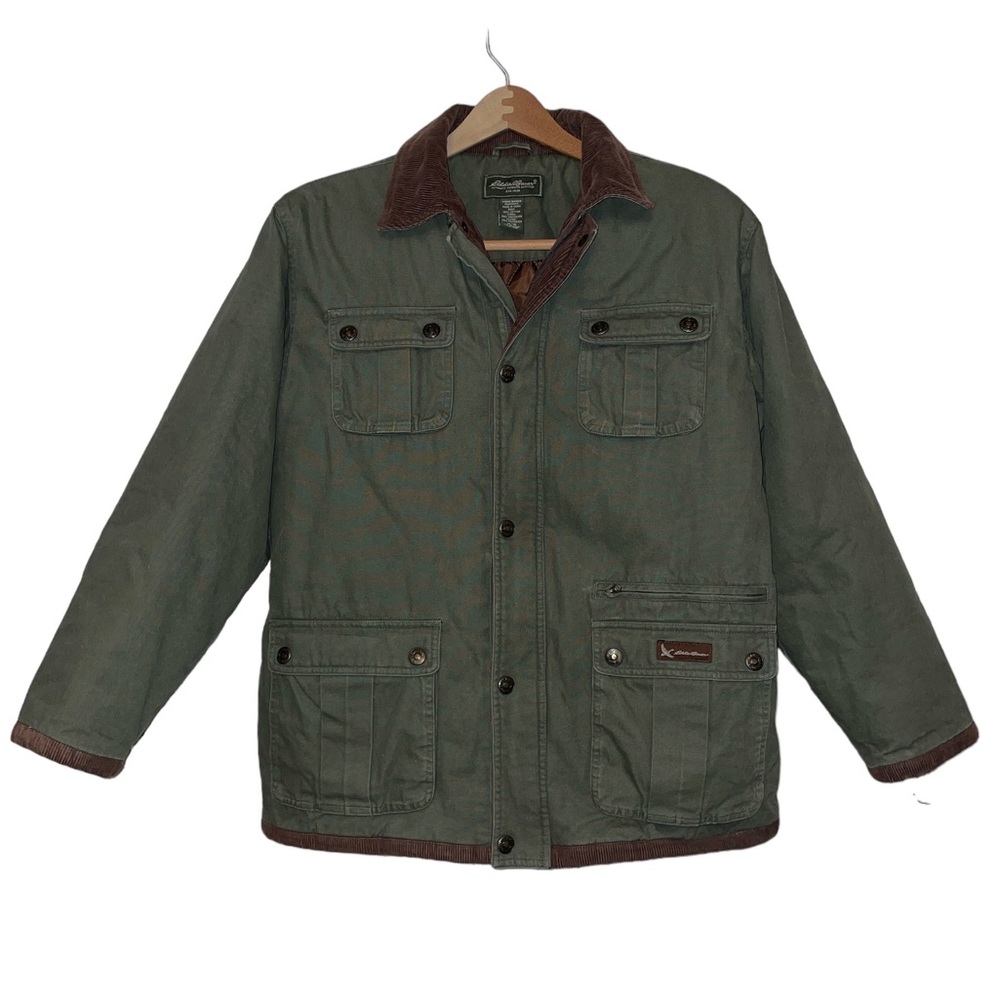 Eddie Bauer- Olive Green Barn Coat Jacket , Brown Lining  Collar, Size 14 16